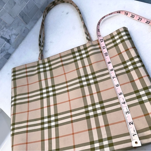 Burberry Signature Plaid Tote Check Fabric Green Orange - Picture 15 of 16